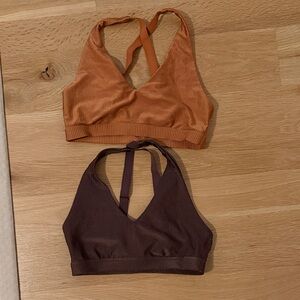 Set of Two Aerie Ribbed Bralettes in Brown and Rust - foam pad inserts missing